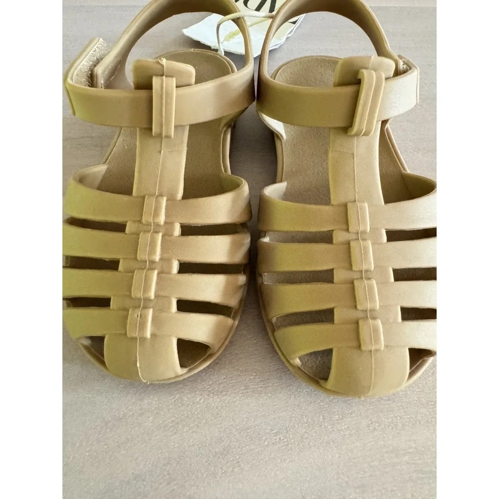 NWT Zara Kids Jelly Fisherman Sandals Tan Beige Rubber Cage Shoes EU 21/ US 5.5